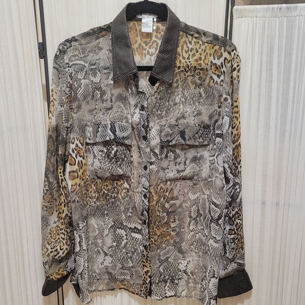 Alberto Makali  Animal Print Faux Leather  Long Sleeve